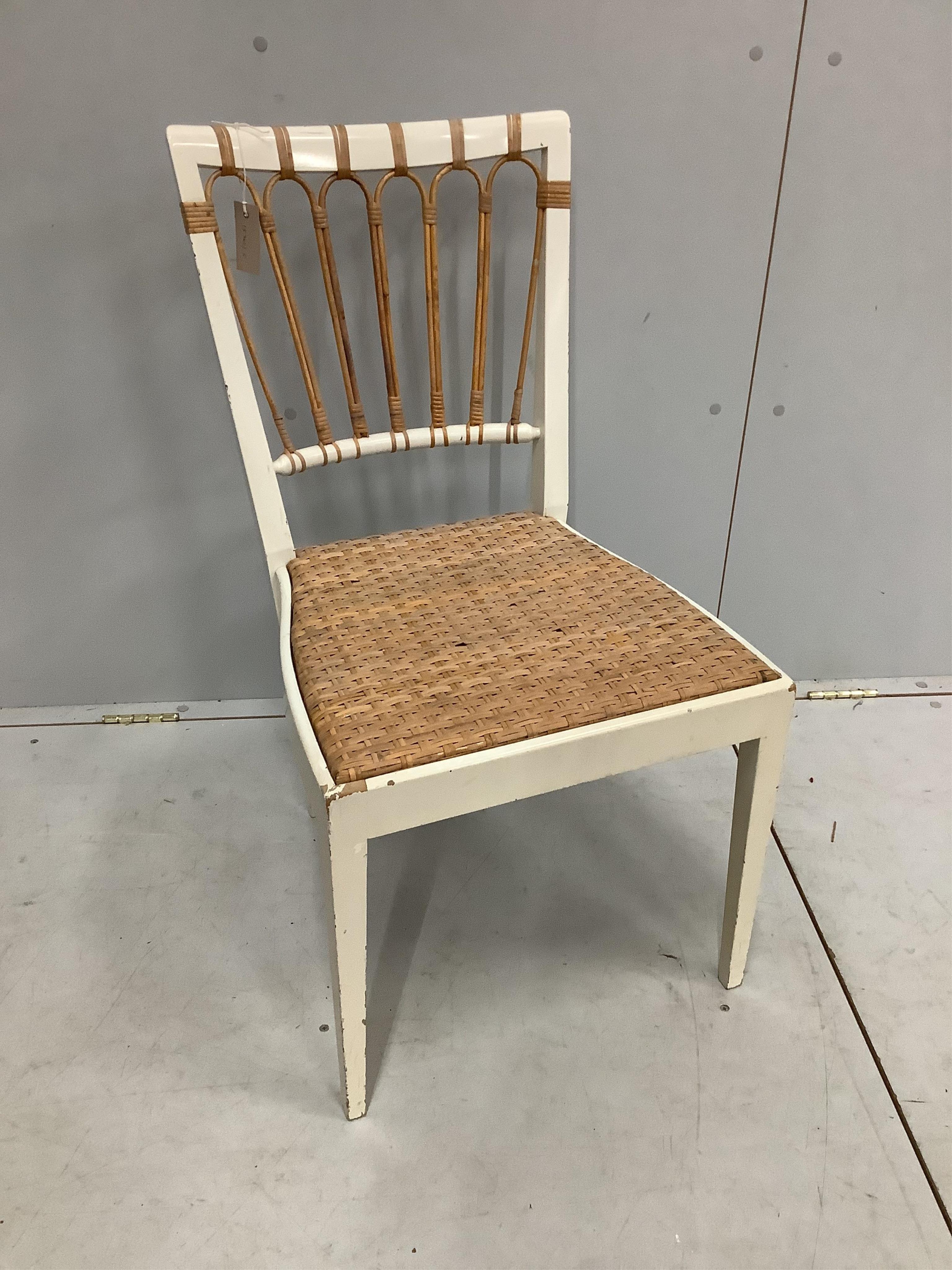 A Josef Frank for Svensat Tenn model 1165 white lacquer and cane chair, width 46cm, depth 46cm, height 85cm. Condition - fair